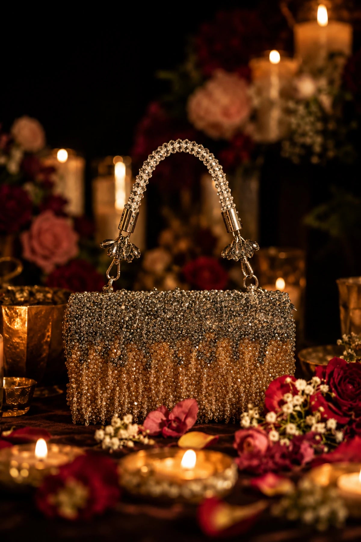 Gold and silver festive party clutch for women
