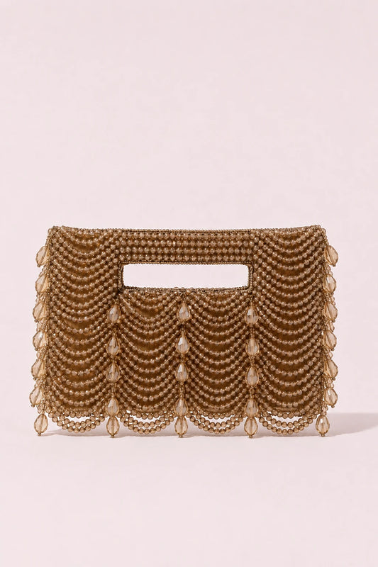 Festive pearl clutch bag with intricate handcrafted detailing
