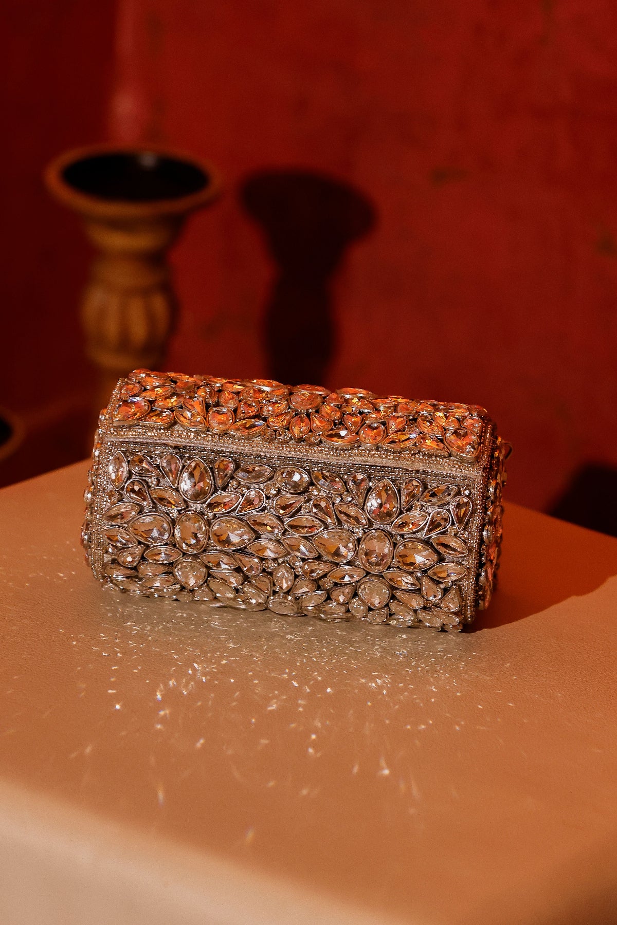 Festive silver clutch bag designed for celebrations and special occasions
