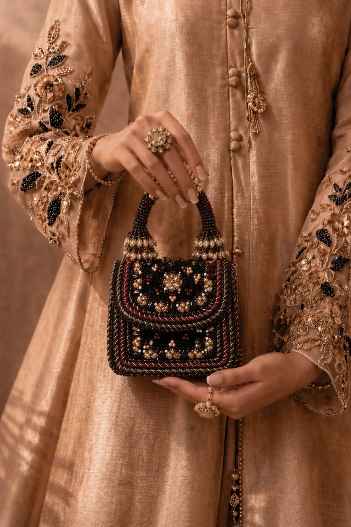 Gift bag for women with handcrafted embellishments and floral patterns
