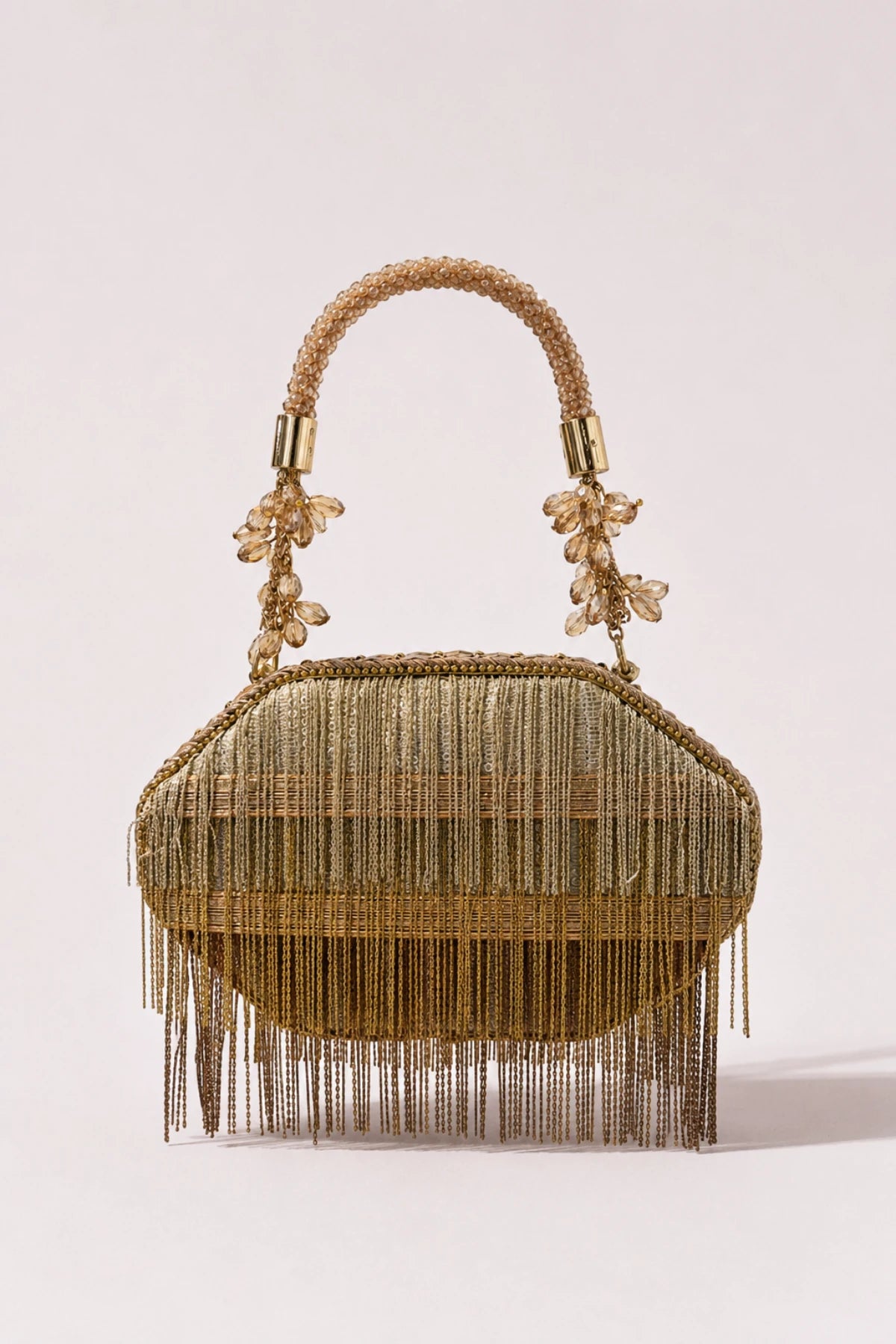 Gold reception clutch bag with embellished floral handle