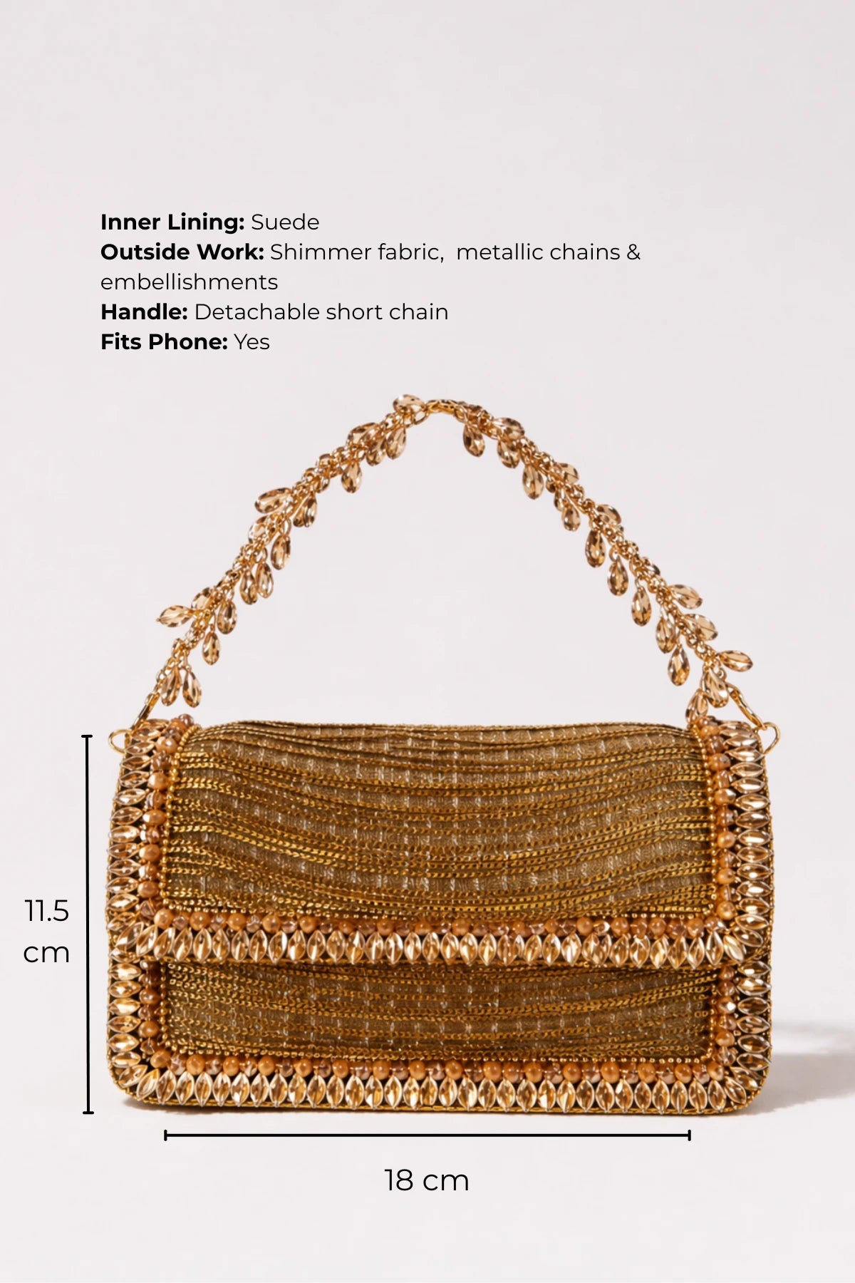 Golden shoulder bag for weddings and festive occasions