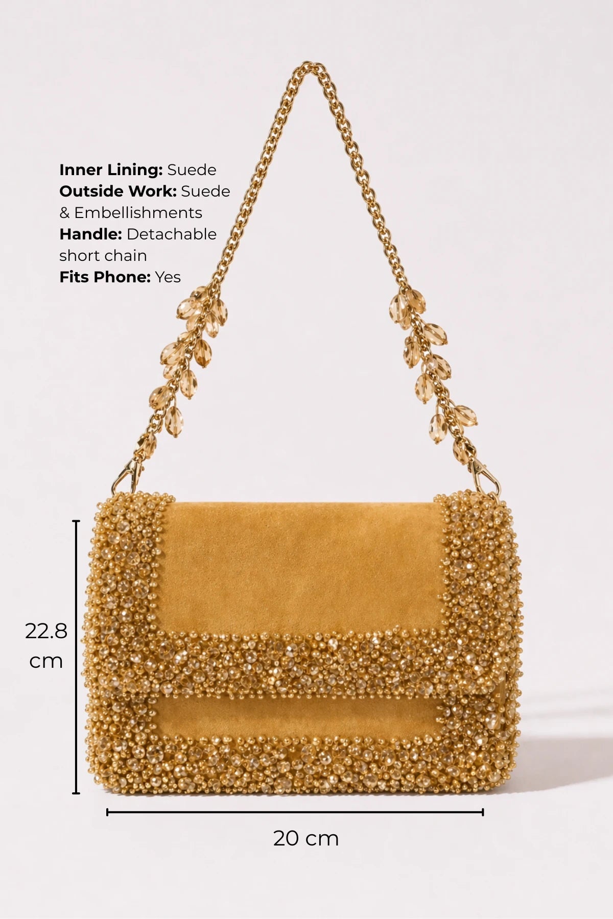 Golden shoulder bag for women for wedding and festive occasions