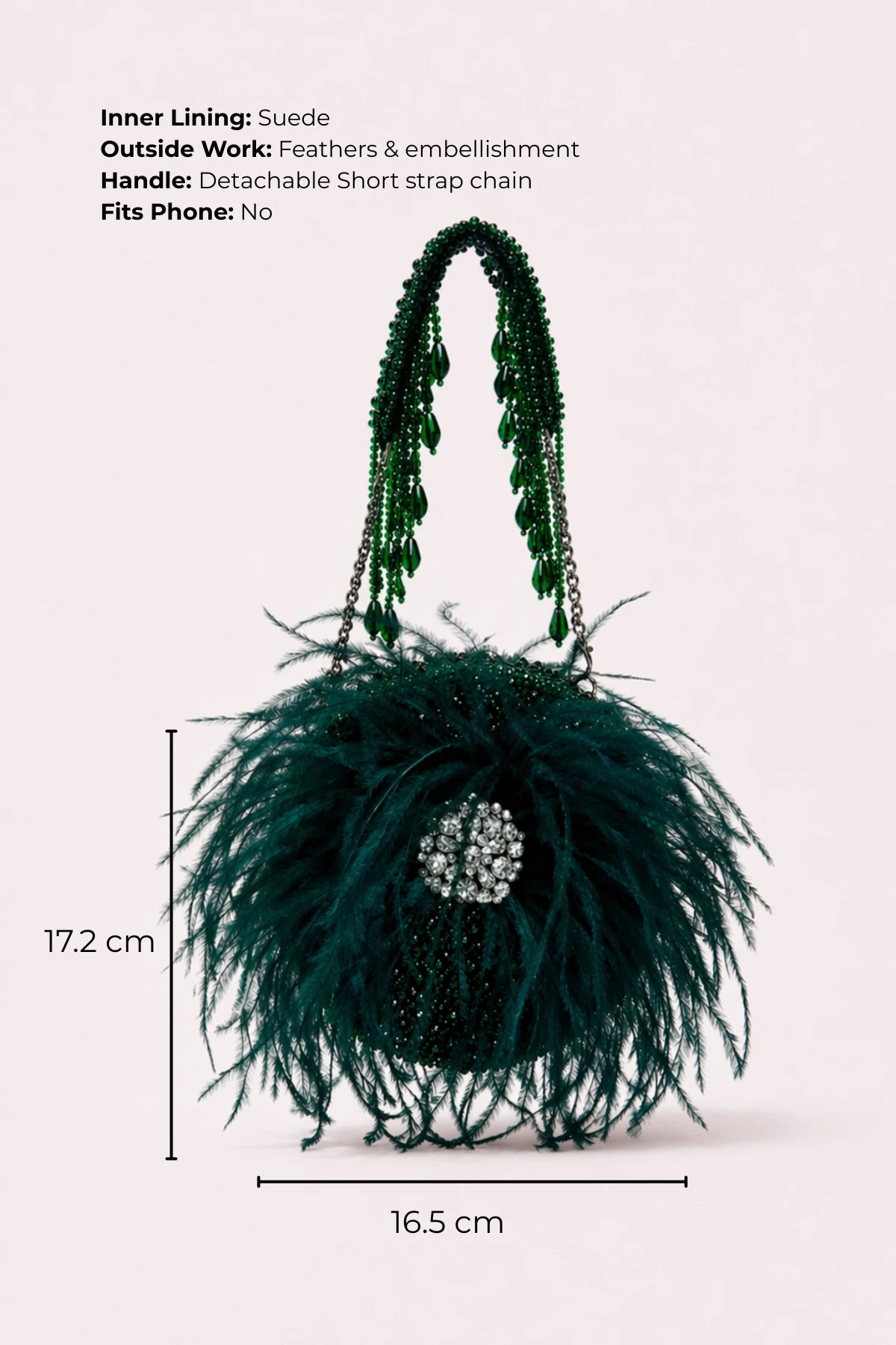 Green party bag for women with unique round silhouette