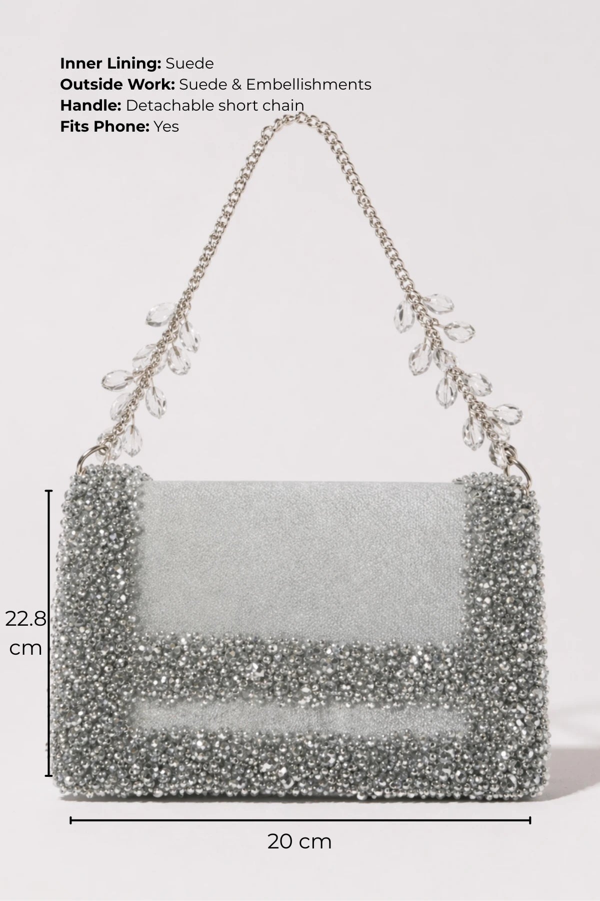 Grey shoulder bag for women for celebrations and special occasions