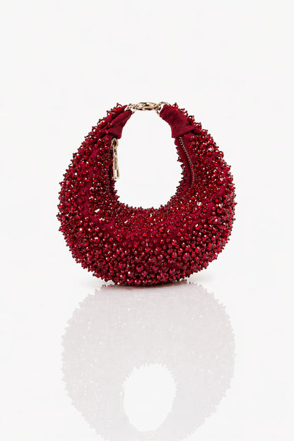 Handcrafted beaded red hobo bag designed for special occasions