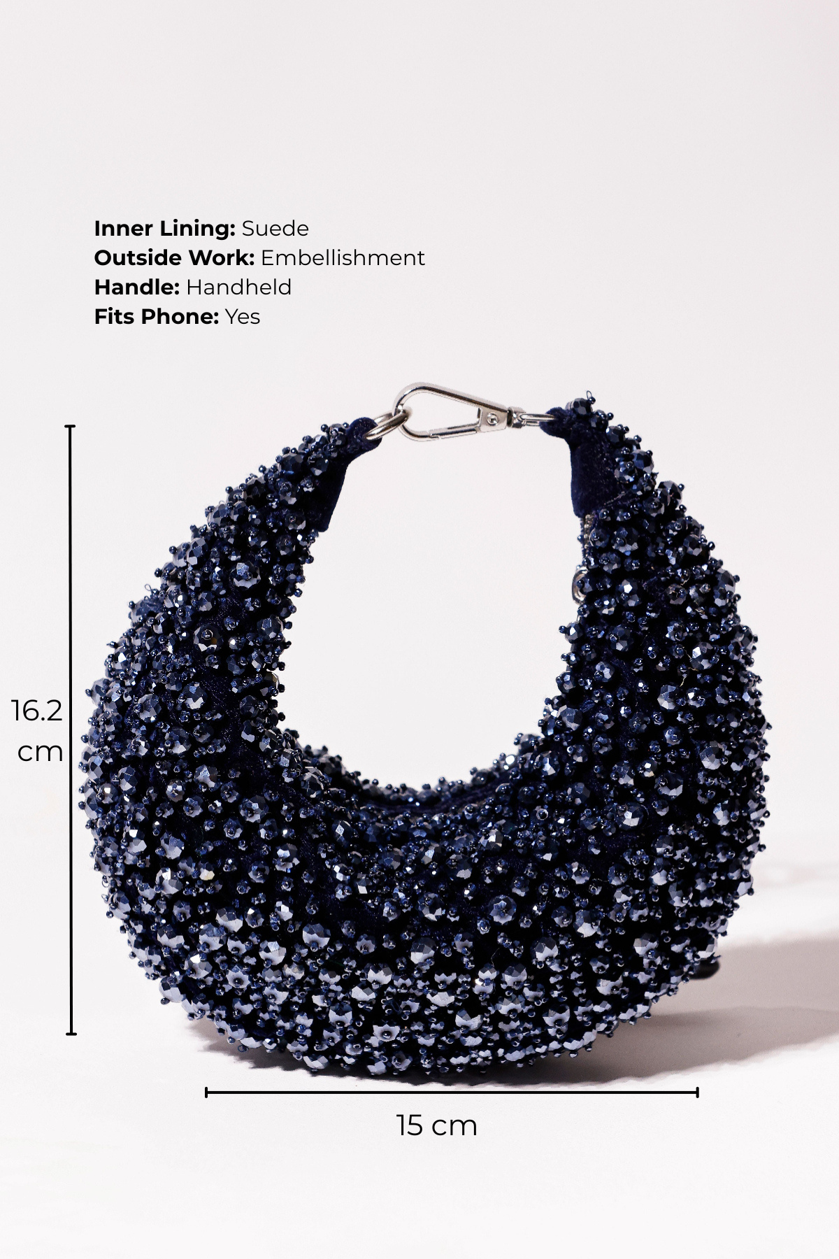 Handcrafted charcoal blue hobo bag for weddings and celebrations