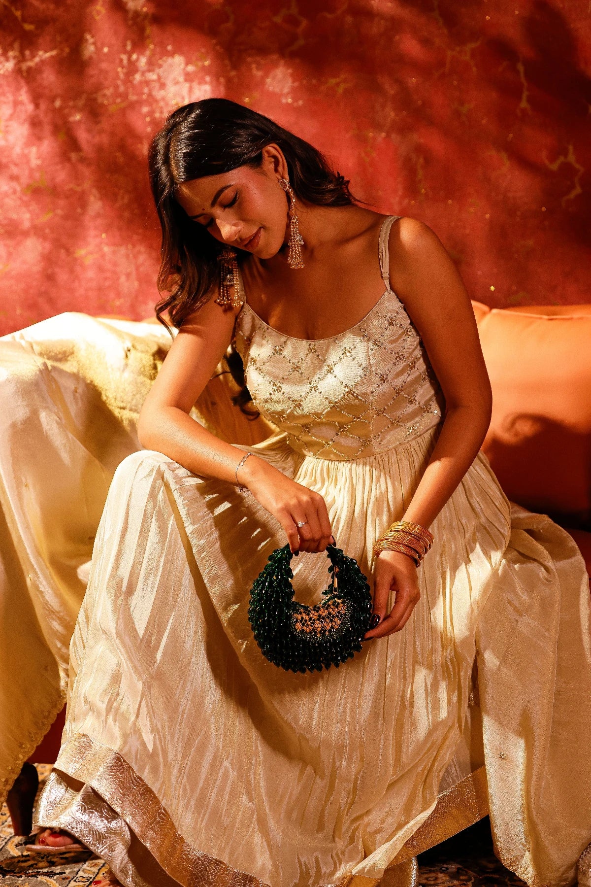 Handcrafted emerald beaded handbag with premium craftsmanship