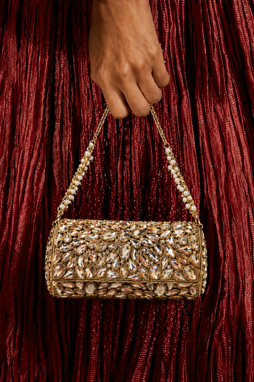 Handcrafted mirror work bag with intricate festive detailing