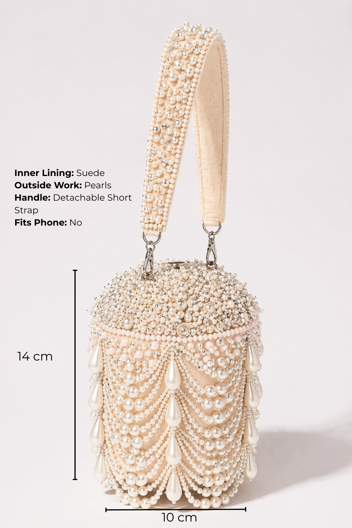 Handcrafted pearl bucket bag for vacations and celebrations