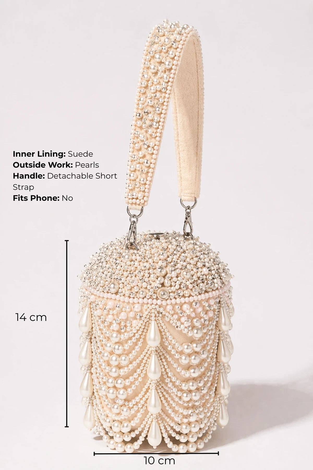 Handcrafted pearl bucket bag for vacations and celebrations