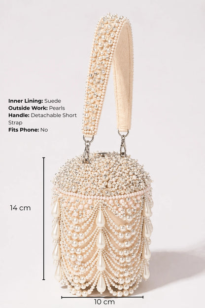 Handcrafted pearl bucket bag for vacations and celebrations