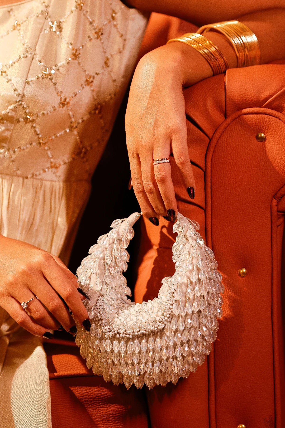 Handcrafted silver beaded hobo bag with premium craftsmanship