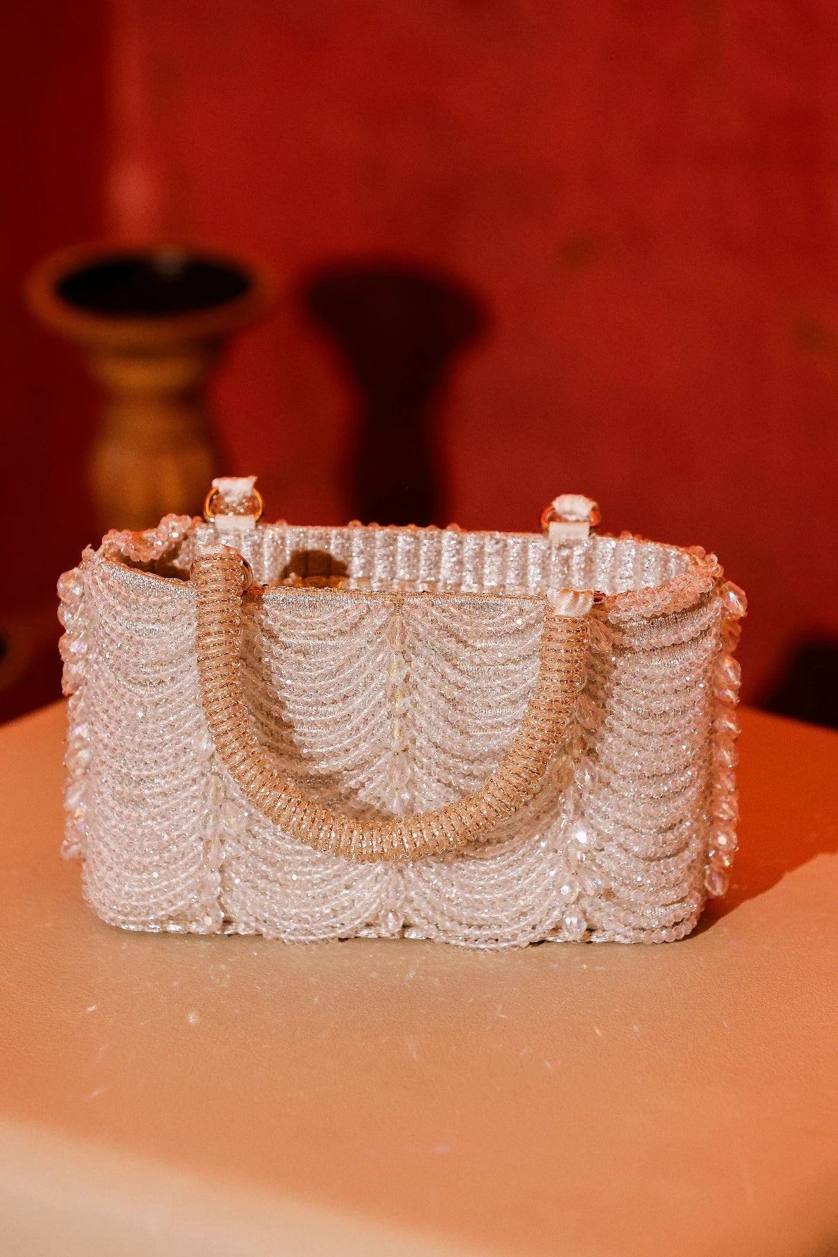 Handcrafted silver evening clutch with intricate beadwork