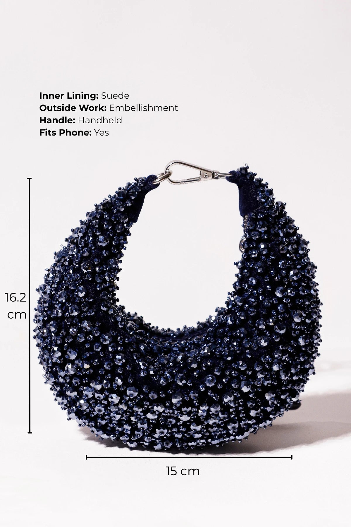 House of Siora charcoal blue embellished bag with handcrafted beadwork, perfect for weddings, cocktail parties, and festive occasion