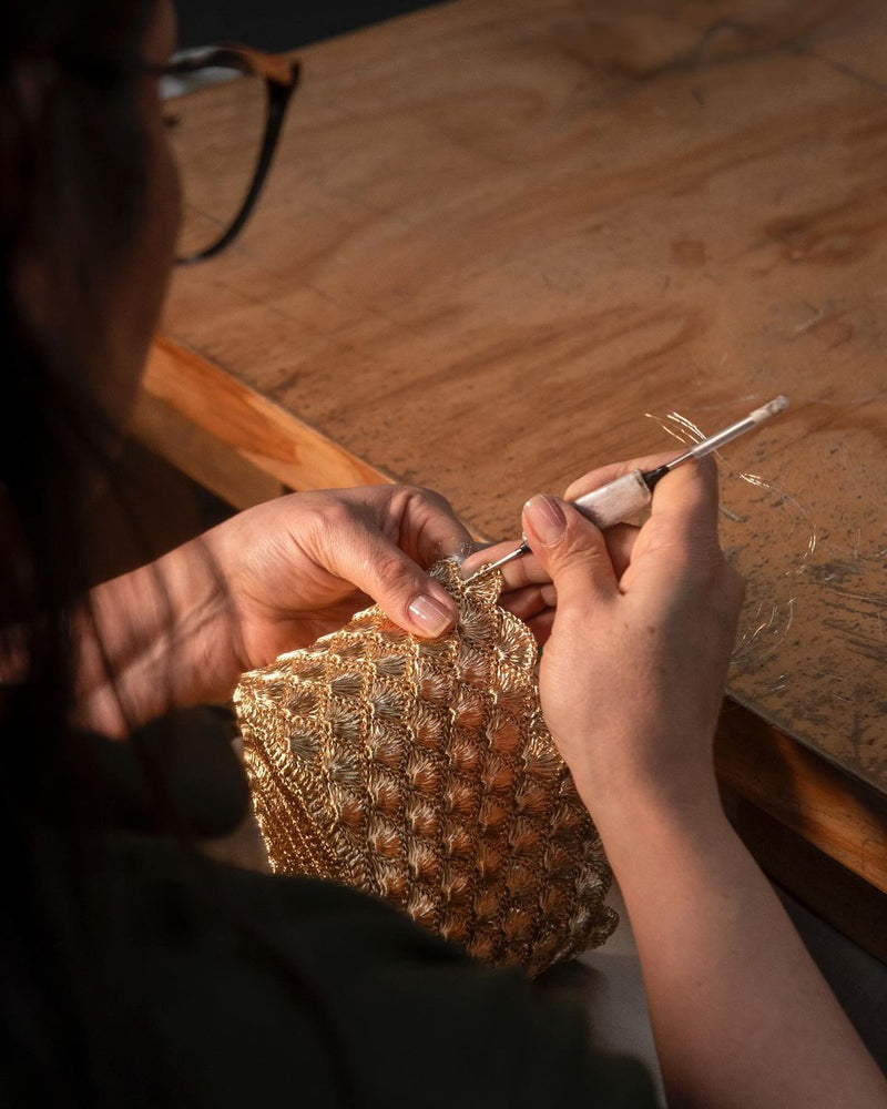 Intricate beadwork, crystals and embellishments on House of Siora bags