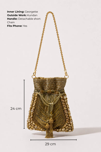 House of Siora Ruhani Golden Potli for weddings and receptions