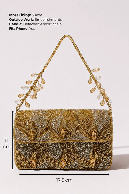 House of Siora Zari Golden Shoulder Bag for weddings and receptions