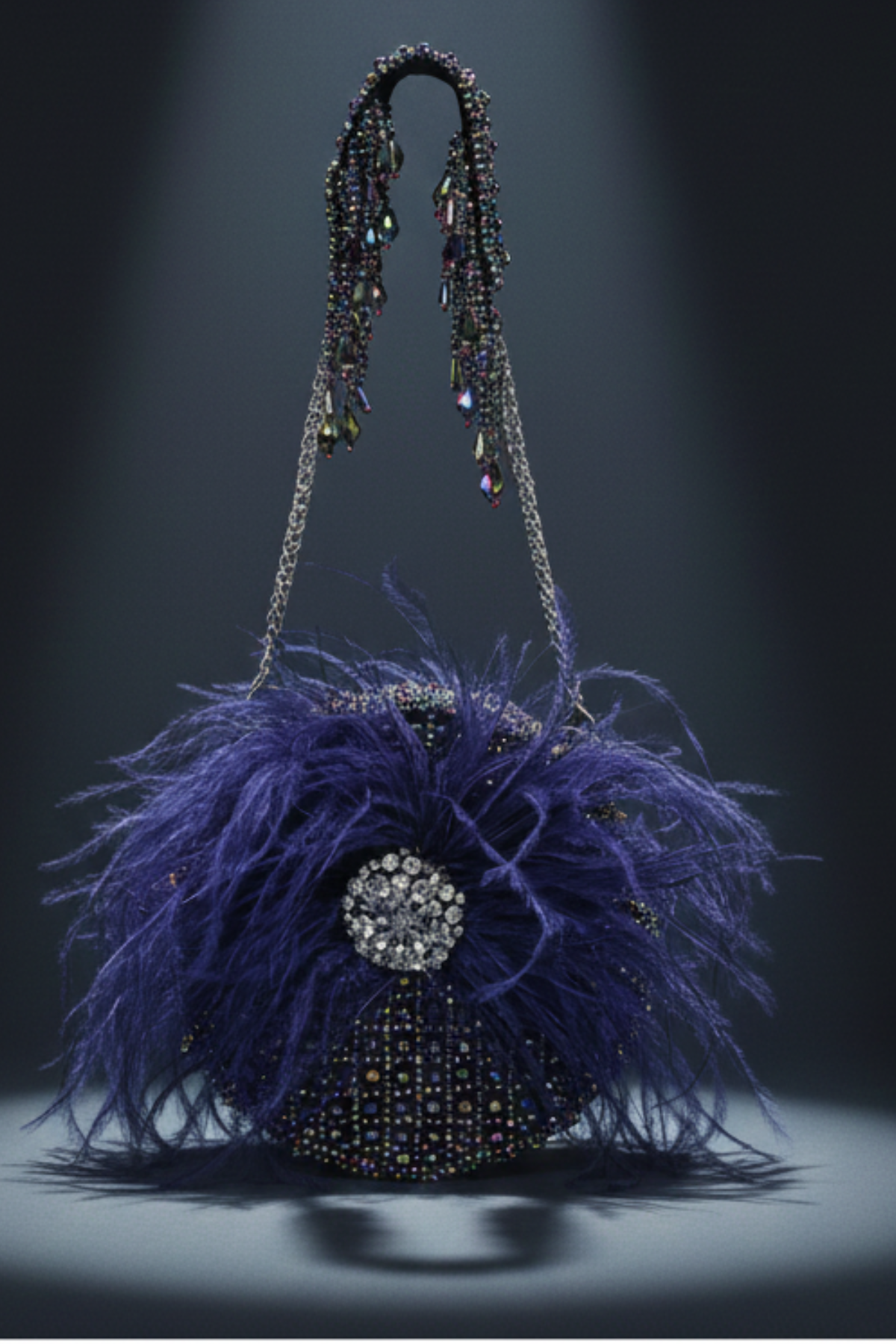 Handcrafted blue occasion handbag inspired by glamorous night-out fashion