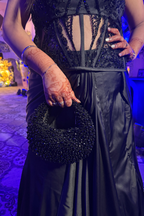 Beaded black party handbag inspired by glamorous evening and cocktail styling