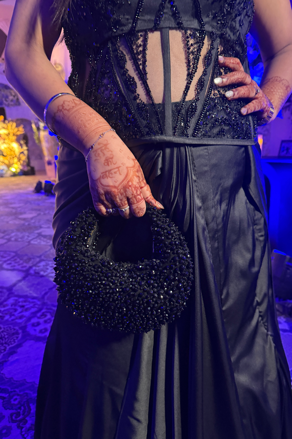 Beaded black party handbag inspired by glamorous evening and cocktail styling