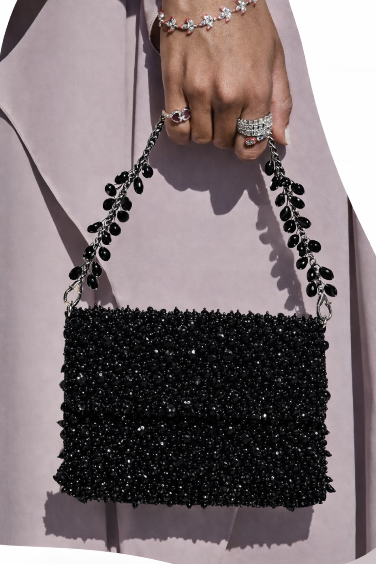 Beaded black party purse designed for cocktail nights and evening celebrations