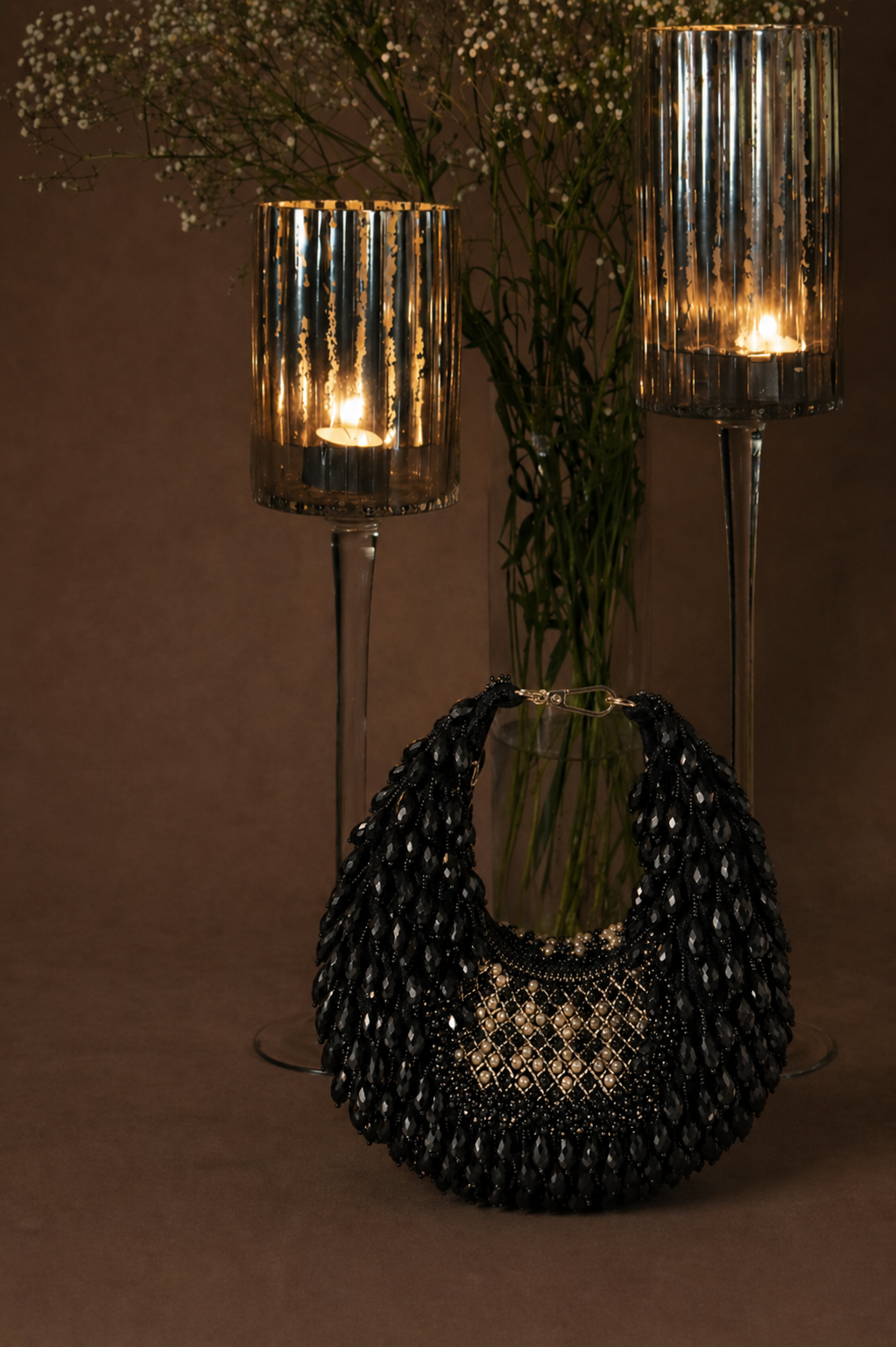 Black crystal occasion bag designed beautifully for receptions and festive party dressing