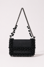 Black shoulder bag with sparkling crystal embellishments and elegant chain detailing