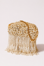 Bridal  handbag with intricate floral bead embroidery and elegant tassel detailing
