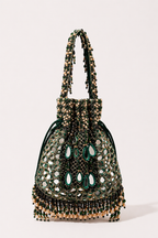 Traditional bridal potli bag with green stone embellishments and handcrafted detailing