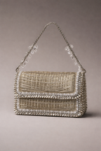 Bride-to-be designer purse featuring handcrafted texture and sophisticated sparkle
