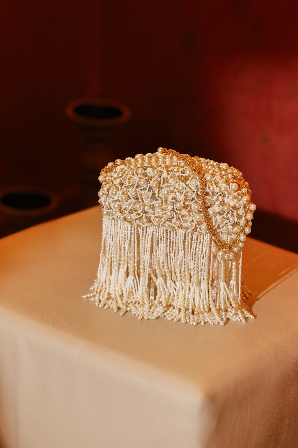Bride-to-be pearl purse inspired by luxury wedding celebrations and festive styling