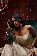 Bride-to-be occasion purse inspired by artisanal craftsmanship and statement glamour