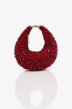 Sparkly crimson shoulder handbag designed for festive and cocktail celebrations