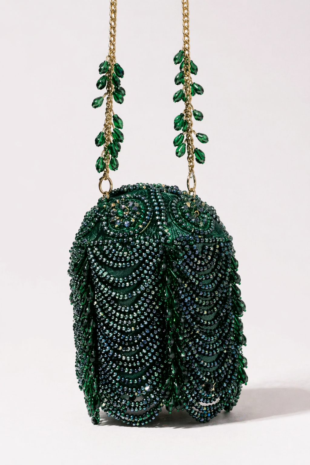Dark green festive purse inspired by cocktail celebrations and elegant evening styling