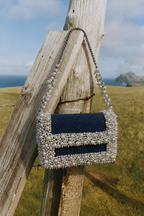 Designer denim occasion handbag designed beautifully for brunches and casual celebrations