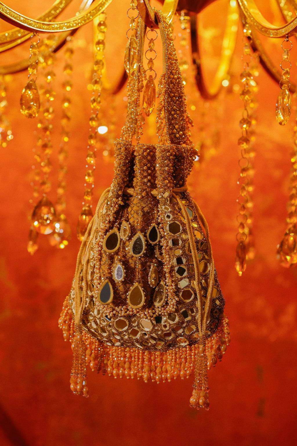 Ethnic drawstring purse designed for brides, wedding functions, and festive occasions