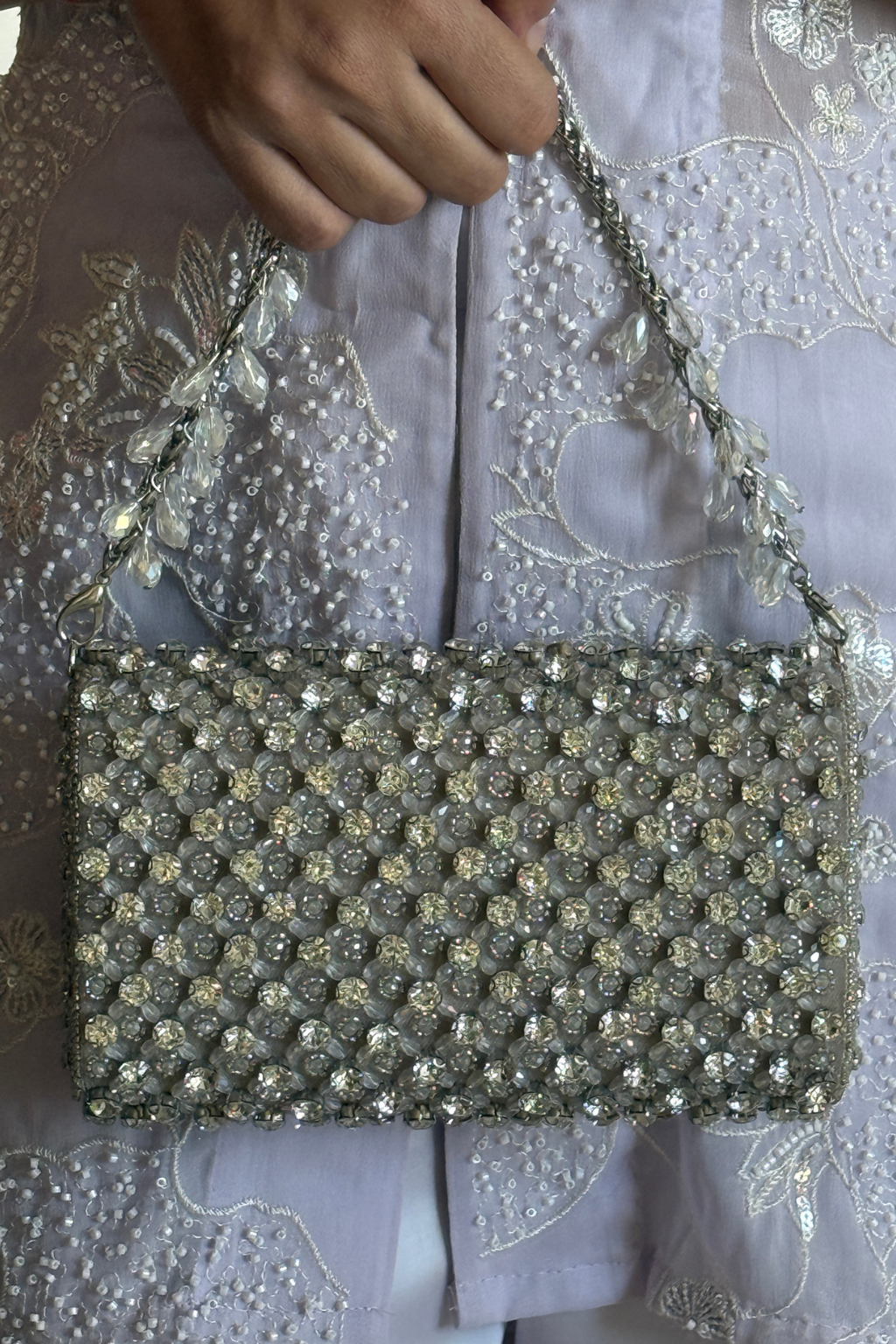 Glam cocktail purse with metallic beadwork and intricate handcrafted detailing