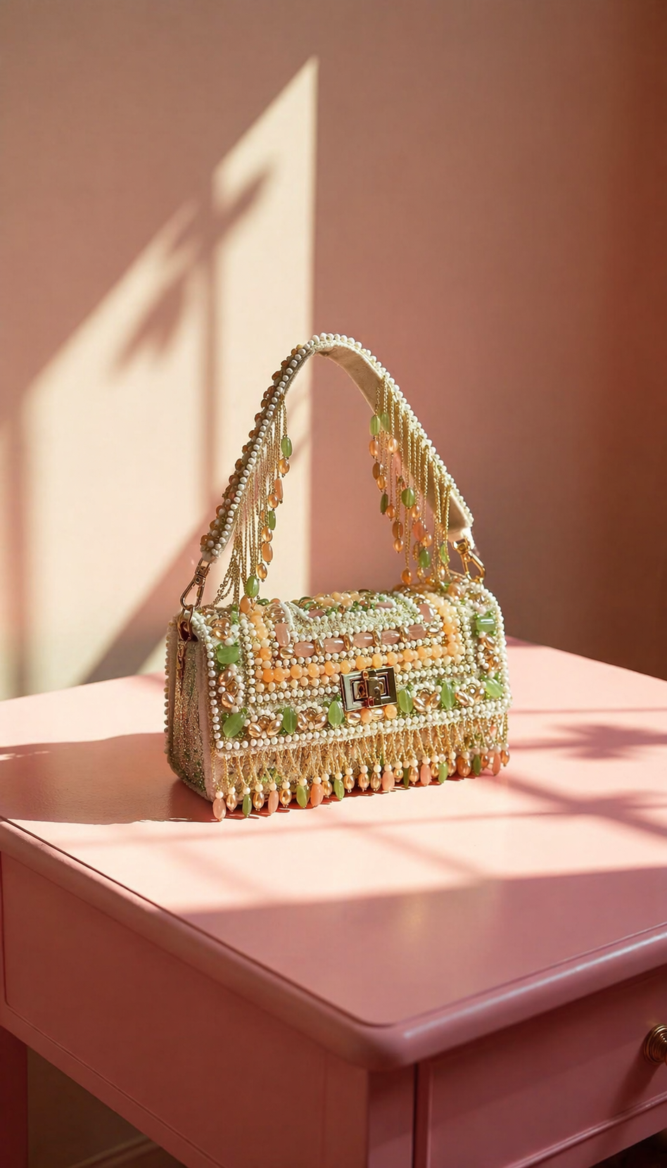 Glam multicolor bridal bag with handcrafted embellishments and sophisticated festive appeal