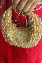 Gold crystal occasion bag designed beautifully for receptions and festive party dressing