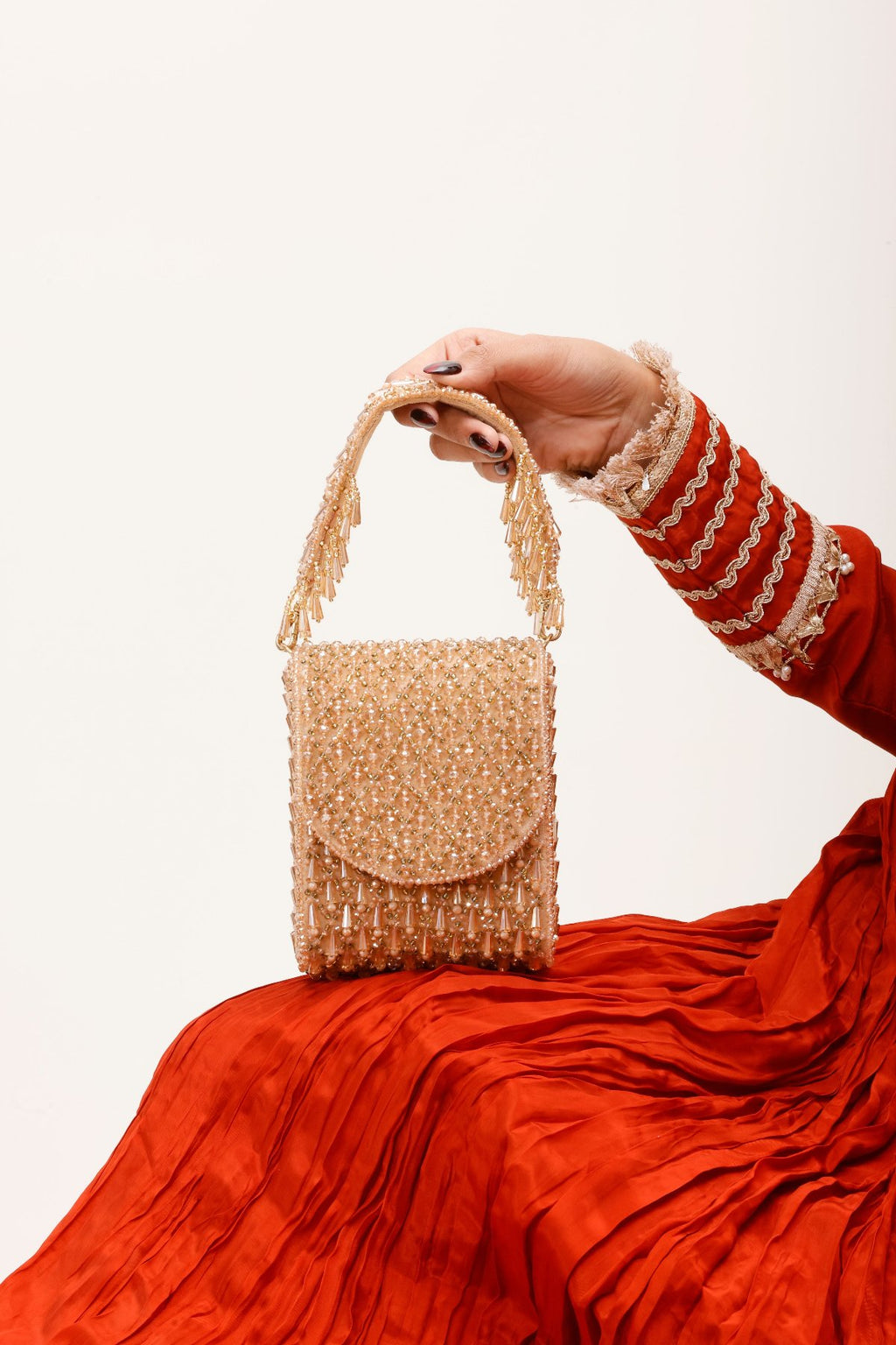 Handcrafted festive flap handbag perfect for cocktail nights and celebration wear