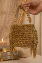 Gold festive occasion bag designed beautifully for receptions and wedding functions