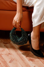 Sparkly green shoulder handbag designed for festive and cocktail styling