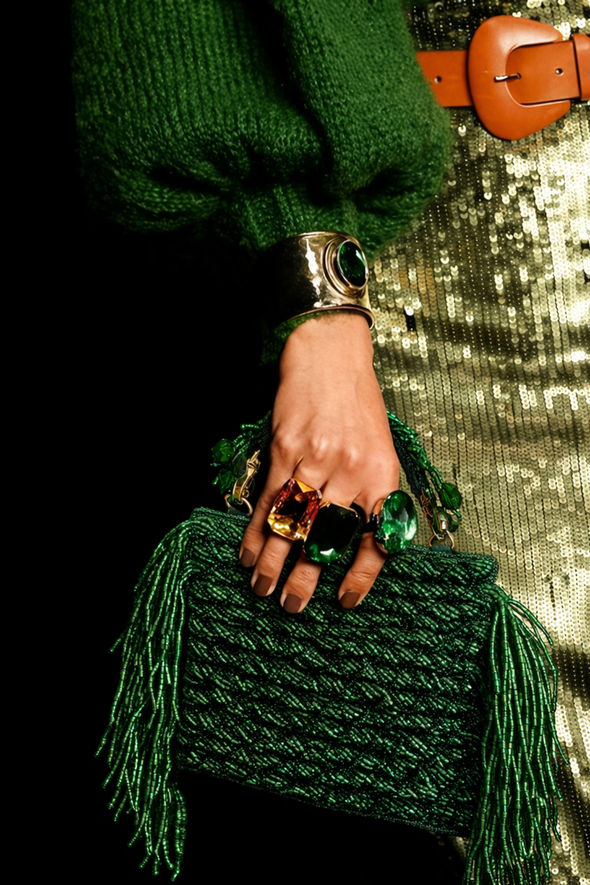 Green embellished bridal purse designed beautifully for wedding functions and celebrations