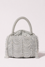 Silver handbag with layered bead detailing and elegant festive craftsmanship