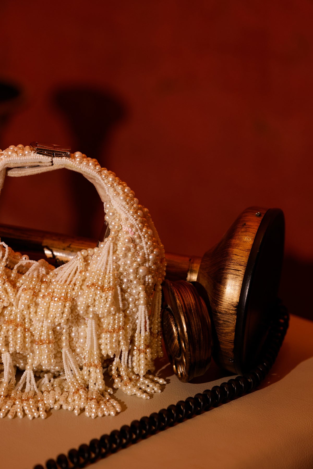 Bridal pearl handbag designed beautifully for receptions and wedding festivities