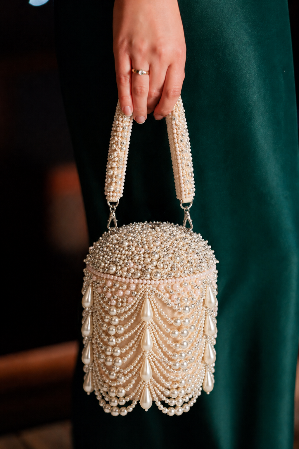 Ivory wedding guest handbag inspired by luxury bridal and festive celebration styling