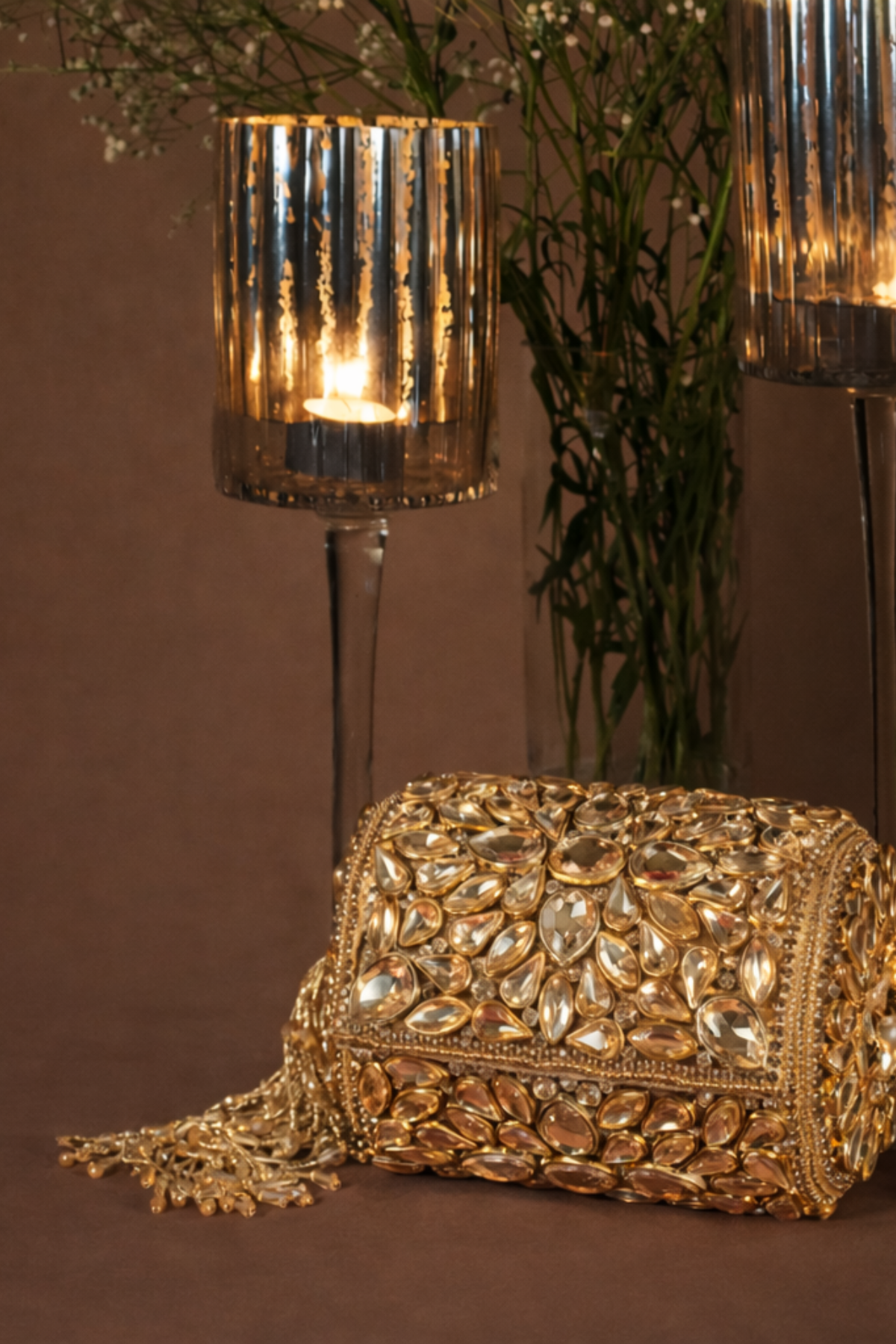 Luxury kundan evening bag featuring handcrafted stone detailing and statement sparkle