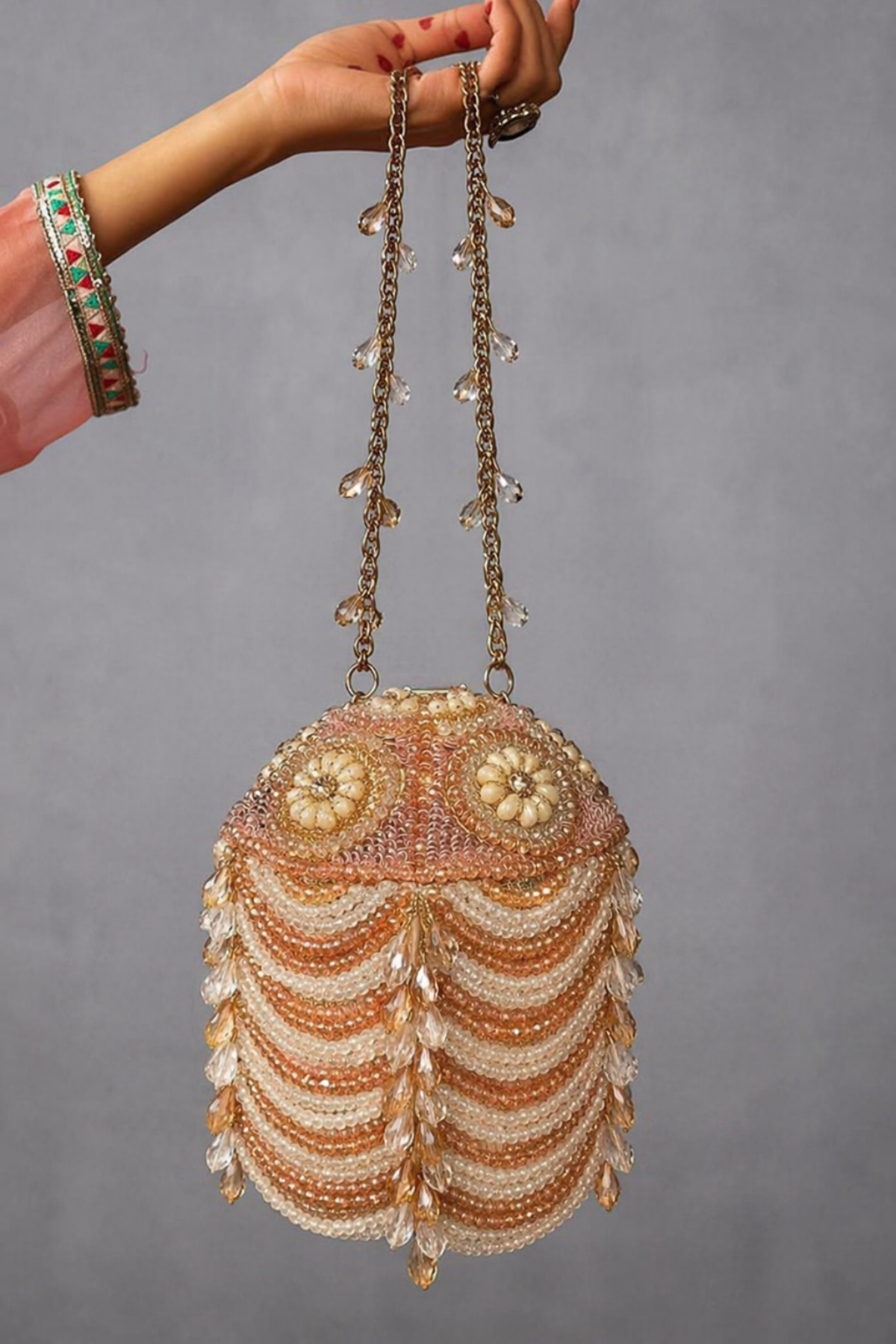 Elegant handcrafted beaded handbag designed for weddings and festive occasions