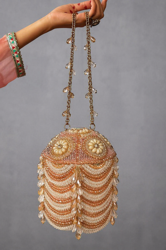 Elegant handcrafted beaded handbag designed for weddings and festive occasions